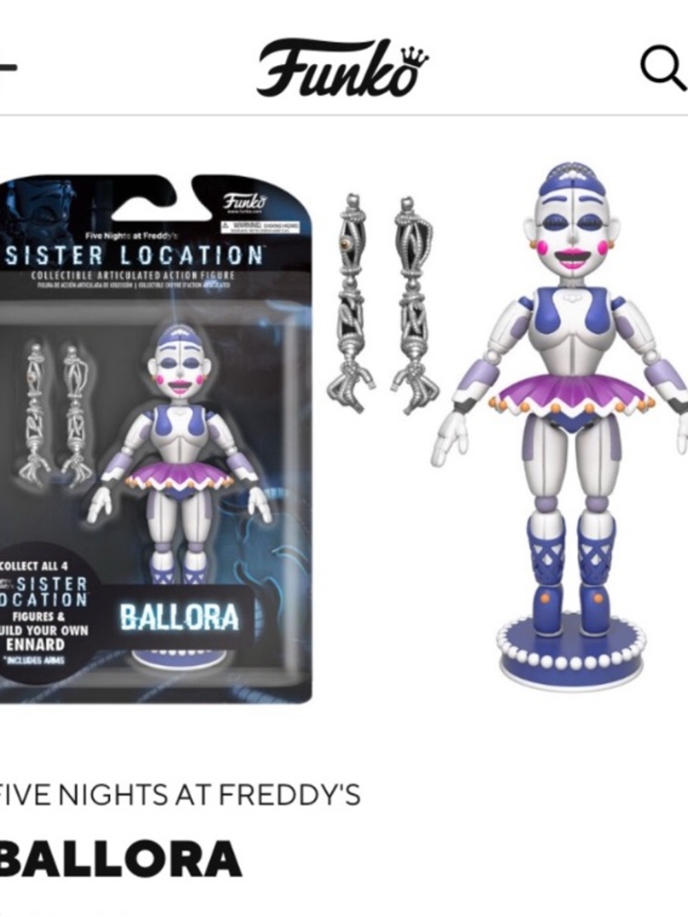 Vaulted FNAF Sister Location Ballora Figure with Build Enard 2 Arms New & Sealed